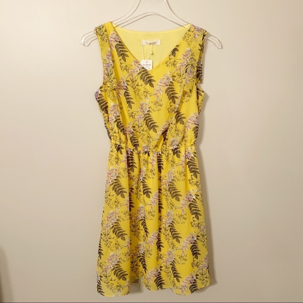La Babitè Medium Yellow Floral Print Flowy Sleeveless Summer Dress